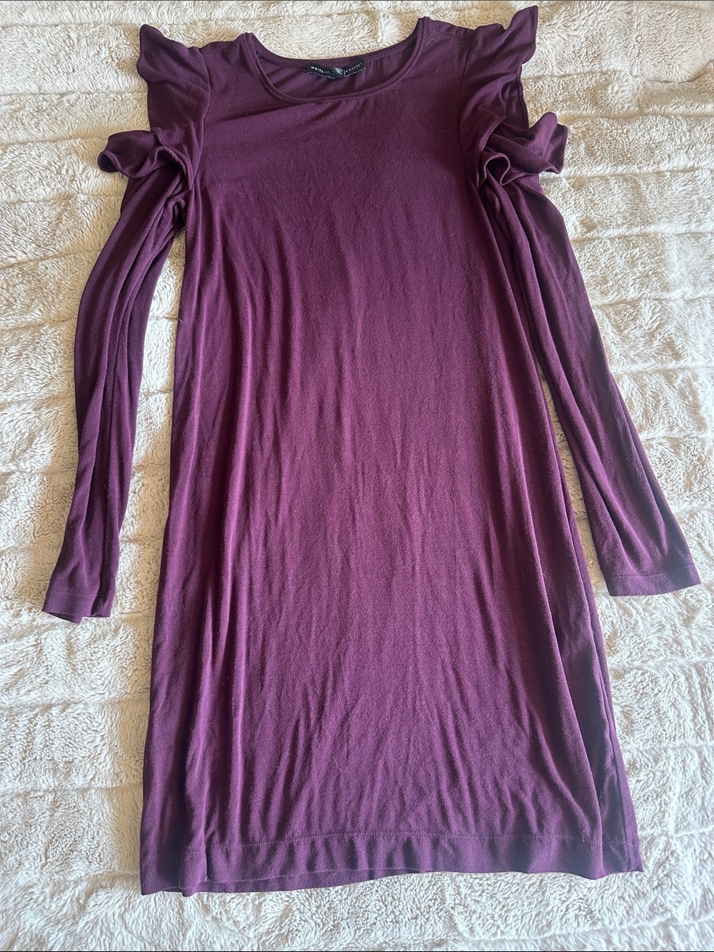 White House Black Market Plum Ruffle-Shoulder Long Sleeve Dress
